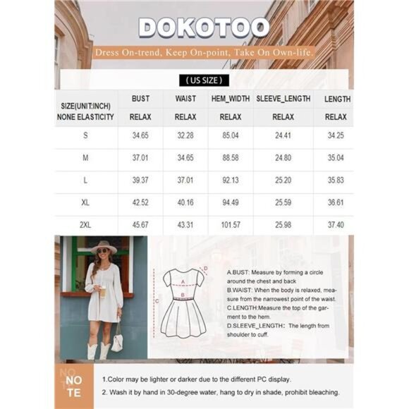 Women's 2024 Casual Smocked Crewneck Button-Up Long Sleeve Mini Dress, Green - Picture 6 of 6